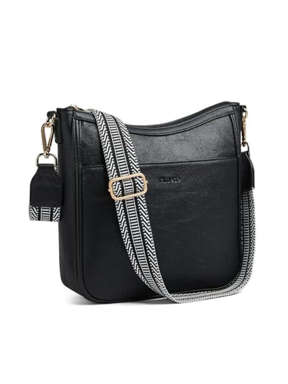 Black Vegan Leather Crossbody Bag Women Hobo Shoulder Purse Guitar Strap Work